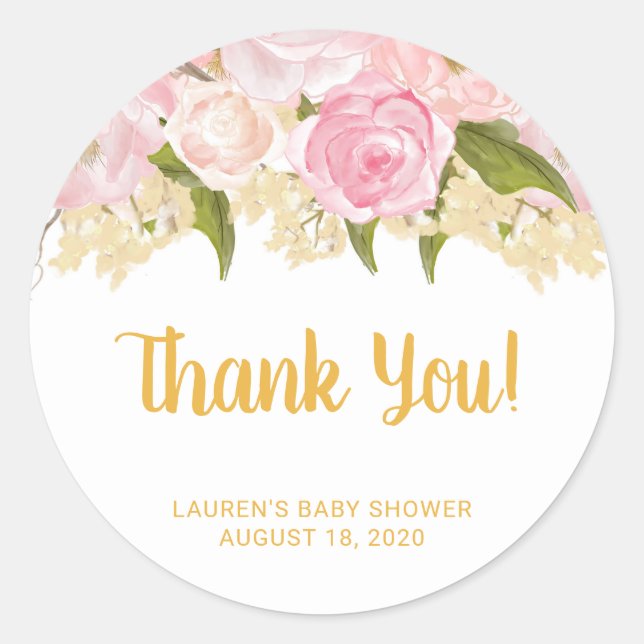 Girl Baby Shower Stickers, Pink And Gold Classic Round Sticker (Front)