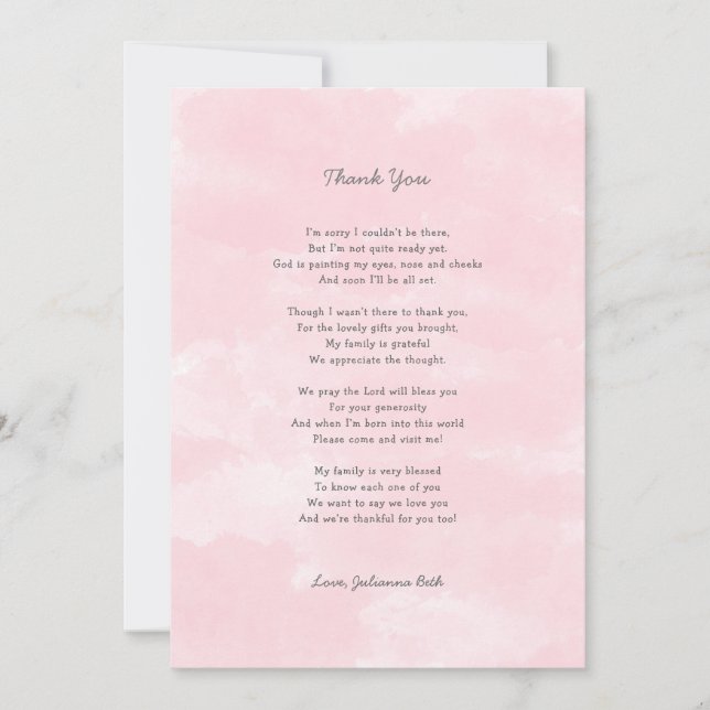 Girl Baby Shower Thank you note with poem Card (Front)