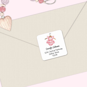 Girl Baby Shower Vintage Dress Square Address Sticker