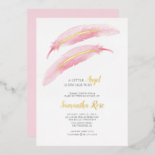 Girl Baby Shower Watercolor Pink Feather