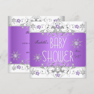 Girl Baby Shower Winter Wonderland Purple White 3 Invitation