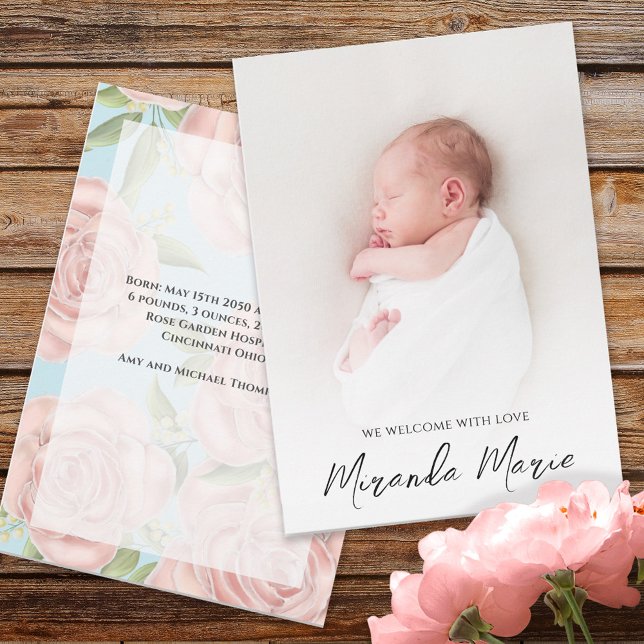 Girl Baby Simple Overlay Text Newborn Photo Floral (Creator Uploaded)