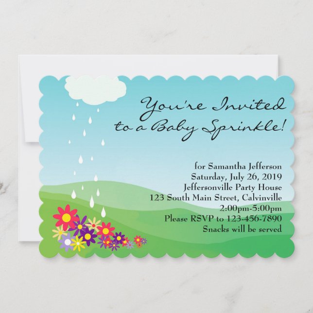 Girl Baby Sprinkle Invitation, Flowers and Rain Invitation (Front)