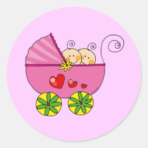 Girl baby twins classic round sticker