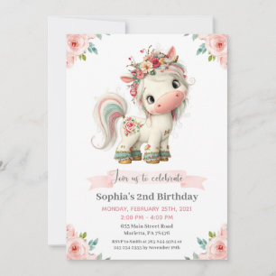 Girl Baby Unicorn Birthday Party Invitation
