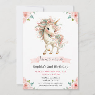 Girl Baby Unicorn Birthday Party Invitation