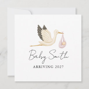 Girl Baby Water Colour Stork Announcement Year