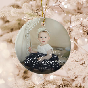 Girl Baby's 1st Christmas Elegant Photo Ceramic Ornament