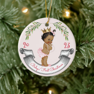 Girl Baby's First Christmas Vintage Blush Pink Red Ceramic Ornament