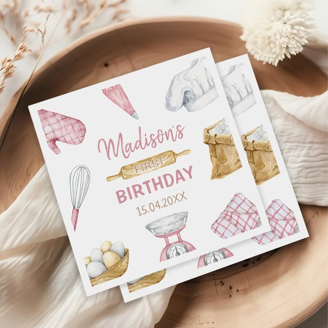 Girl Baking Cooking 1st Birthday Party Napkin (Creator Uploaded)