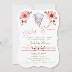 Girl Ballerina Elephant Baby Shower Invitation
