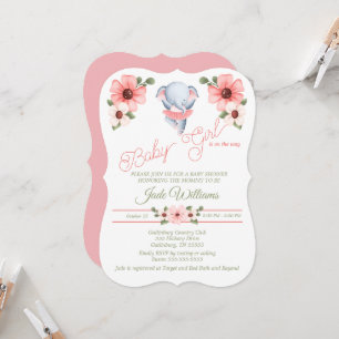 Girl Ballerina Elephant Baby Shower Invitation