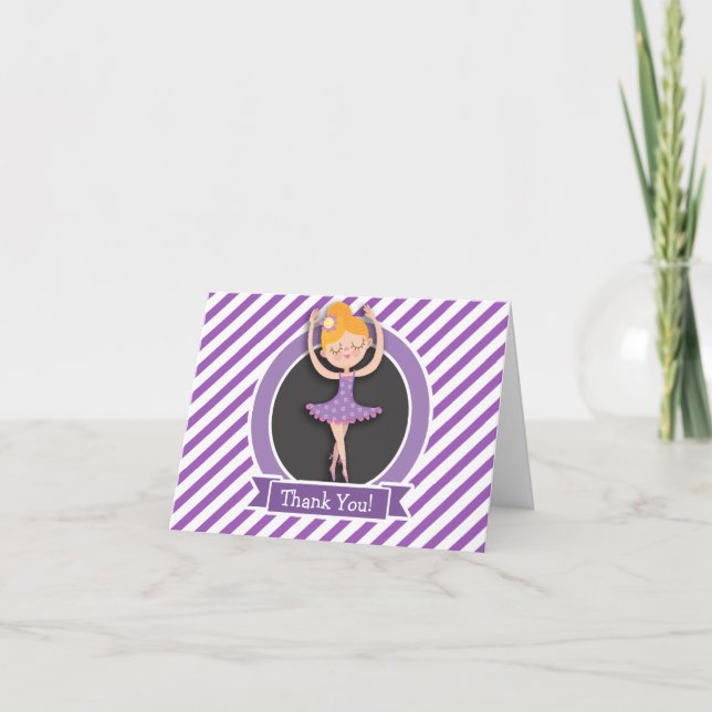 Girl Ballet Dancer; Ballerina; Purple & White Thank You Card (Front)