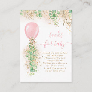 Girl Balloon Eucalyptus Gold Glitter Book For Baby Enclosure Card