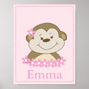 GIRL Bambino Monkey Nursery Room Baby Art Print