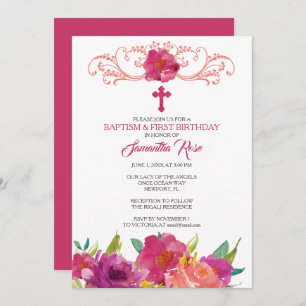 Girl BAPTISM and First Birthday Invitation