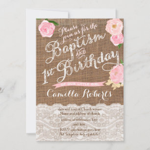 girl baptism birthday invitations, pink baptism invitation