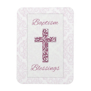 Girl Baptism Blessings Blue Cross Damask Swirls Magnet