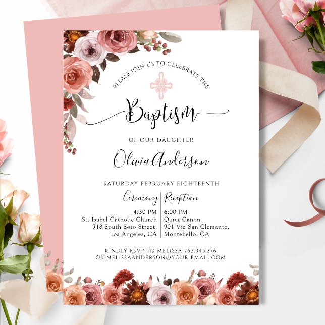 Girl Baptism Blush Pink Floral Invitation (Creator Uploaded)
