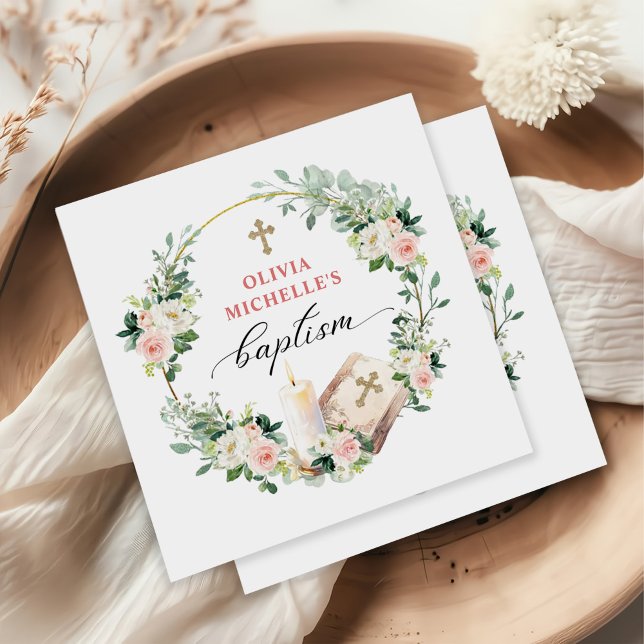Girl Baptism Christening Floral Napkin (Creator Uploaded)