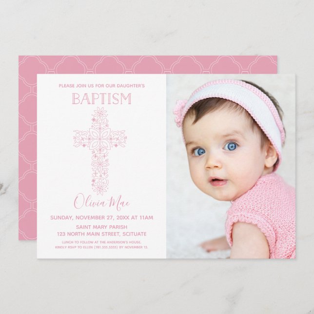 Girl Baptism, Christening Invitation with Photo (Front/Back)