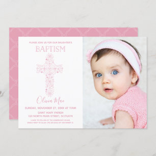 Girl Baptism, Christening Invitation with Photo