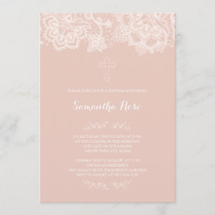 Girl Baptism Invitation Pink Lace