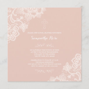 Girl Baptism Invitation Pink Lace