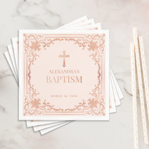 Girl Baptism Rose Gold Blush Pink Elegant Vintage Napkin