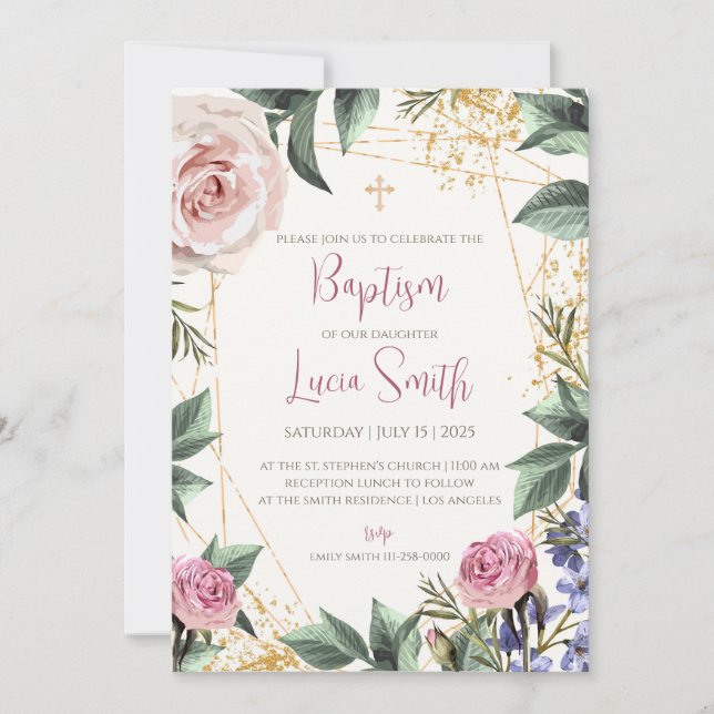 Girl Baptismal invites for Christening invites (Front)