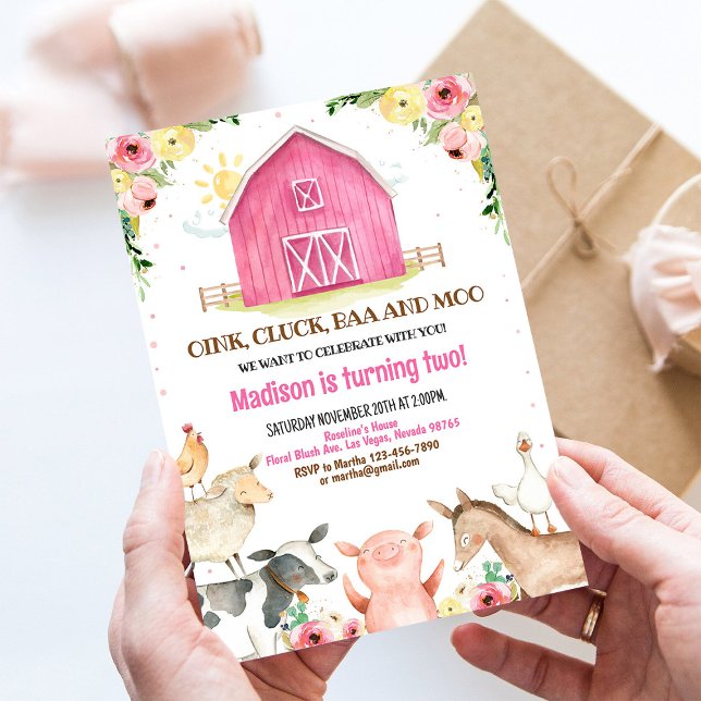 Girl Barn Party Farm Animals Barnyard Birthday Invitation (Creator Uploaded)