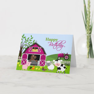 Girl Barnyard Farm Animals Greeting Card