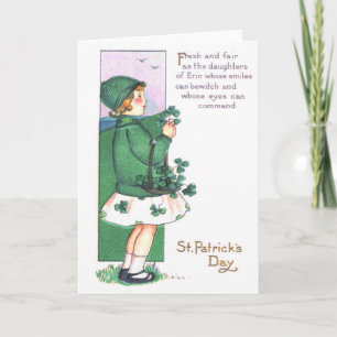 Girl Basket Shamrocks Card