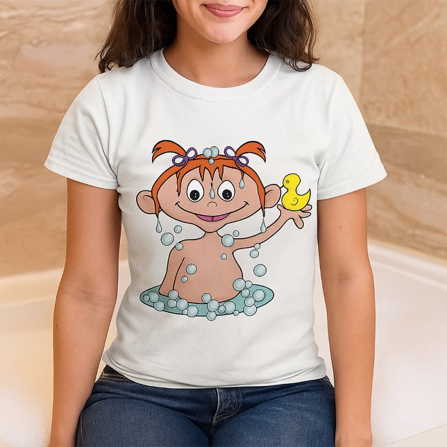 Girl Bath Time Fun with Rubber Duck and Bubbles  T-Shirt (Creator Uploaded)