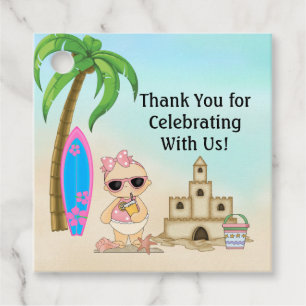 Girl Beach Baby Sandcastle, Surfboard Baby Shower Favour Tags