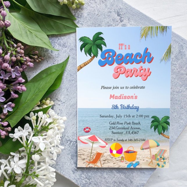 Girl beach party birthday, summer beach birthday  invitation (Creator Uploaded)