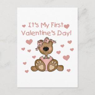 Girl Bear 1st Valentine's Day Holiday Postcard