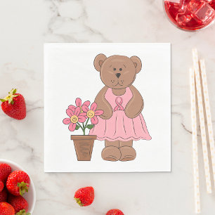 Girl Bear And Flowers Napkin