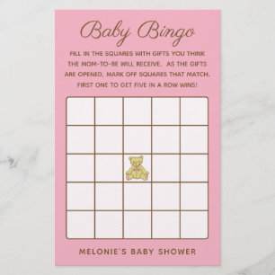 Girl Bear Baby Shower Bingo Game Flyer