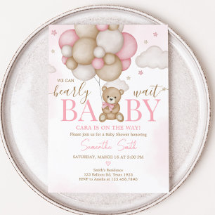 Girl Bear Balloon Baby Shower  Invitation