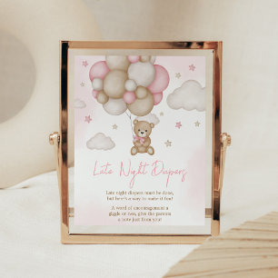 Girl Bear Balloon Baby Shower Late Night Diapers Poster
