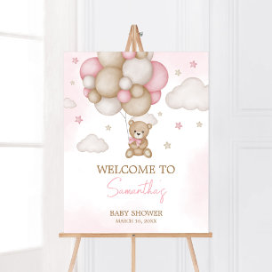 Girl Bear Balloon Baby Shower Welcome Poster