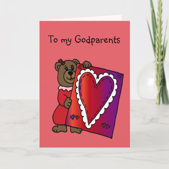 girl bear holding valentine for godparents card (Front)