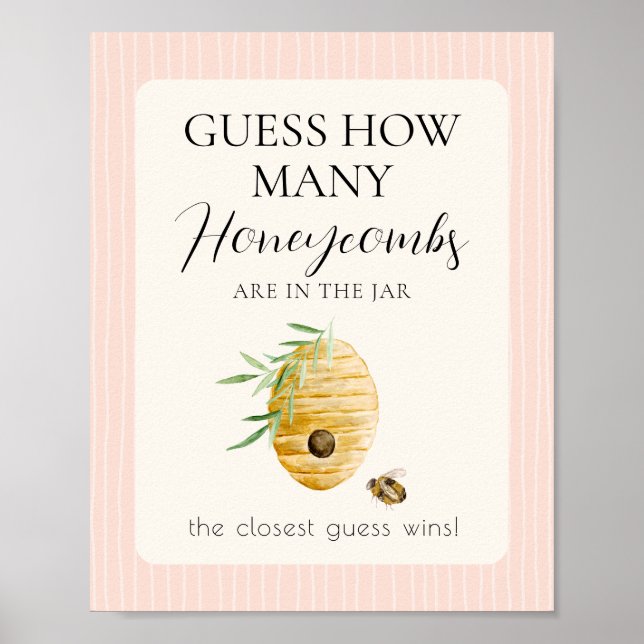 Girl Bee Baby Shower Guess How Many Pink Game Sign (Front)