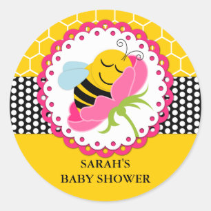Girl Bee Baby Shower Personalised Classic Round Sticker