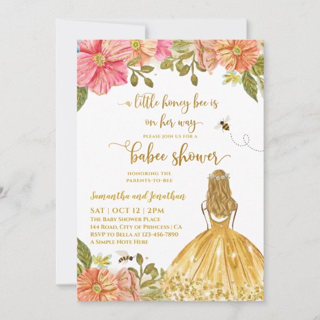Girl Bee Illustration Baby Shower Invitation (Front)