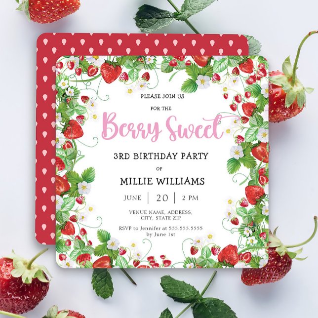 Girl Berry Sweet Square Birthday Party Invitation (Creator Uploaded)