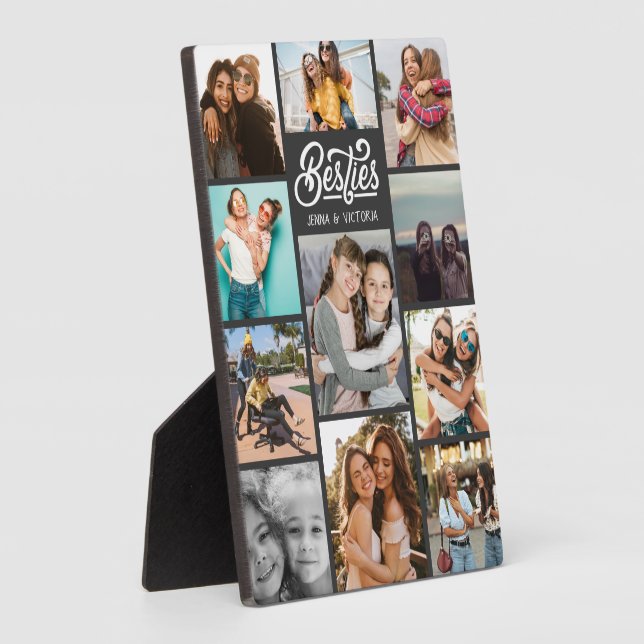 Girl Besties 11 photos collage script white font Plaque (Side)