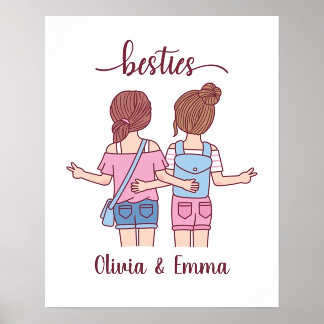 Girl Besties Best Friends Personalised Poster (Front)
