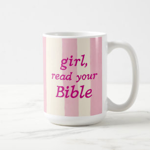 Girl Bible Reading Pink Cute Faith Typography Coffee Mug